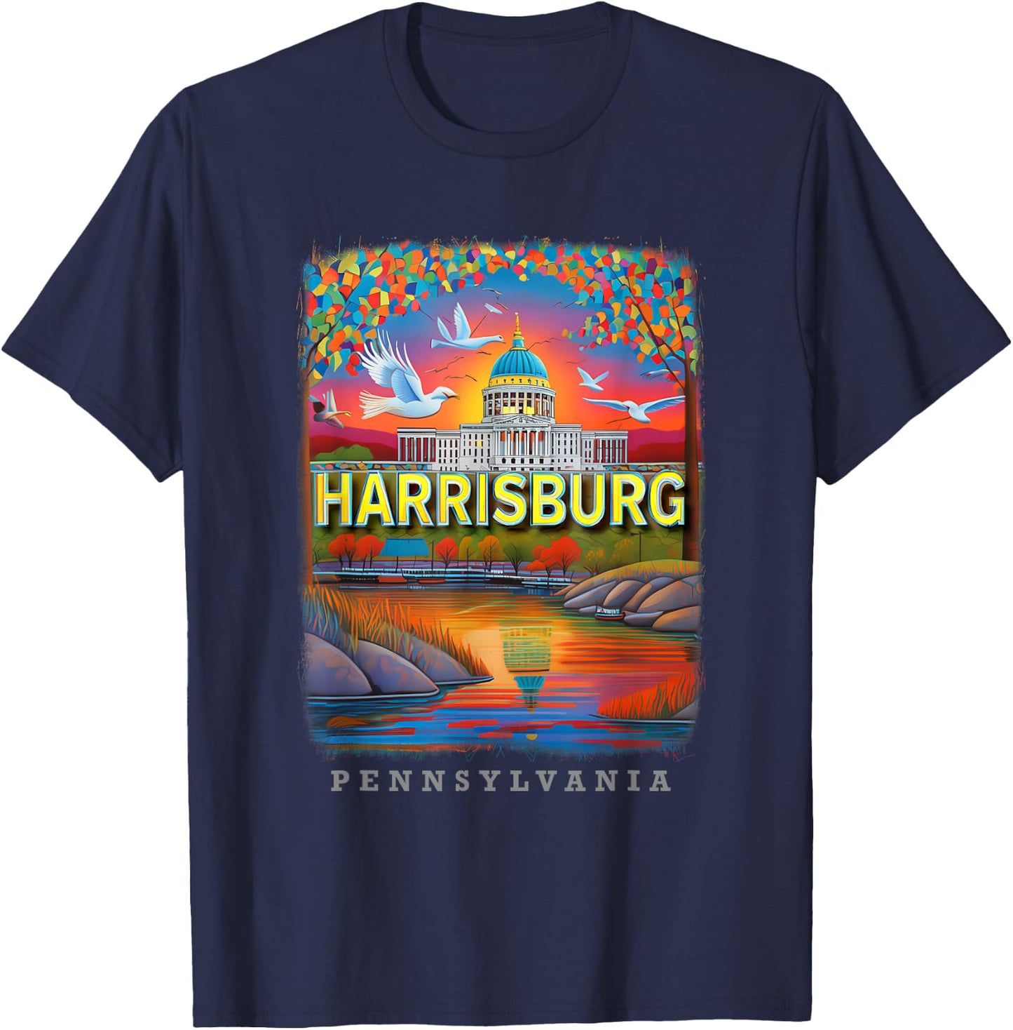 Harrisburg Pennsylvania PA Riverside Reflections SD071 T-Shirt - T-Shirt | Navy