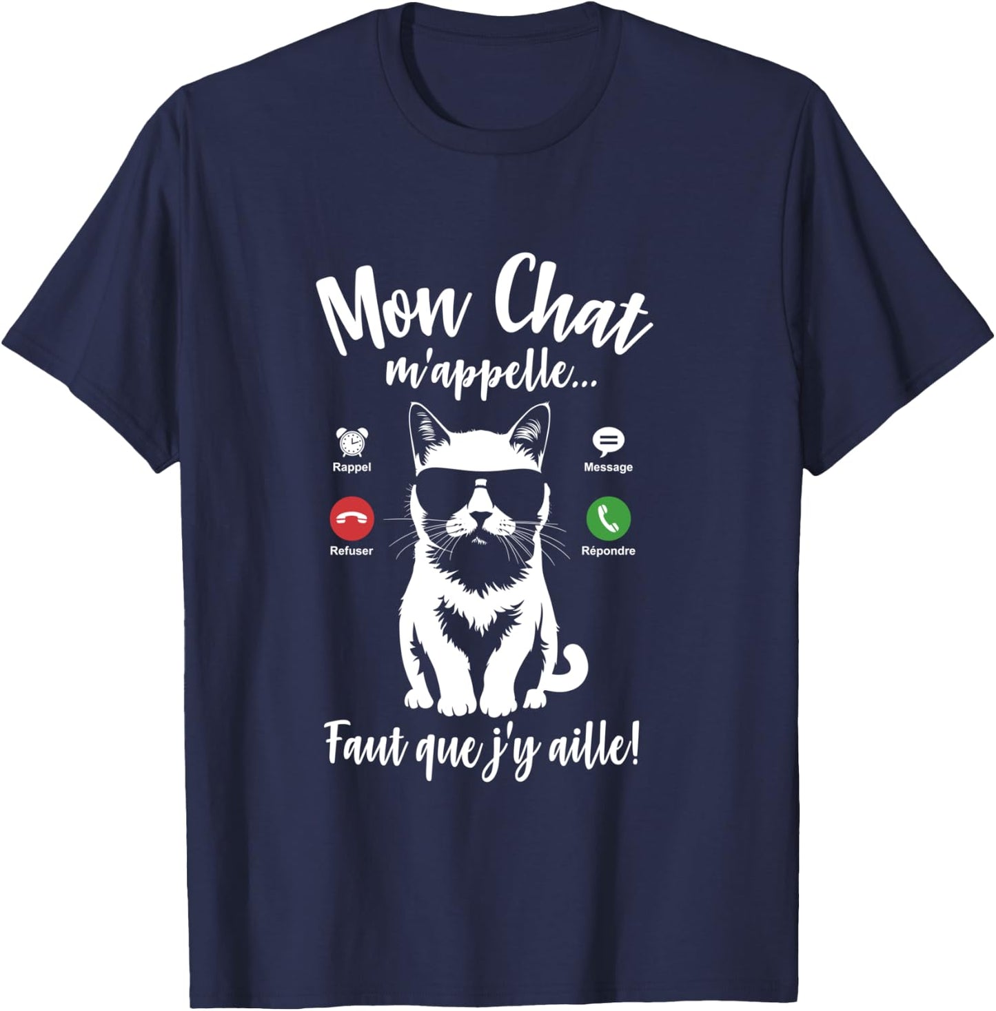 Silhouette Cat Woman Girl Funny My Cat Calls Me Calls Me Design T-Shirt - T-Shirt | Navy