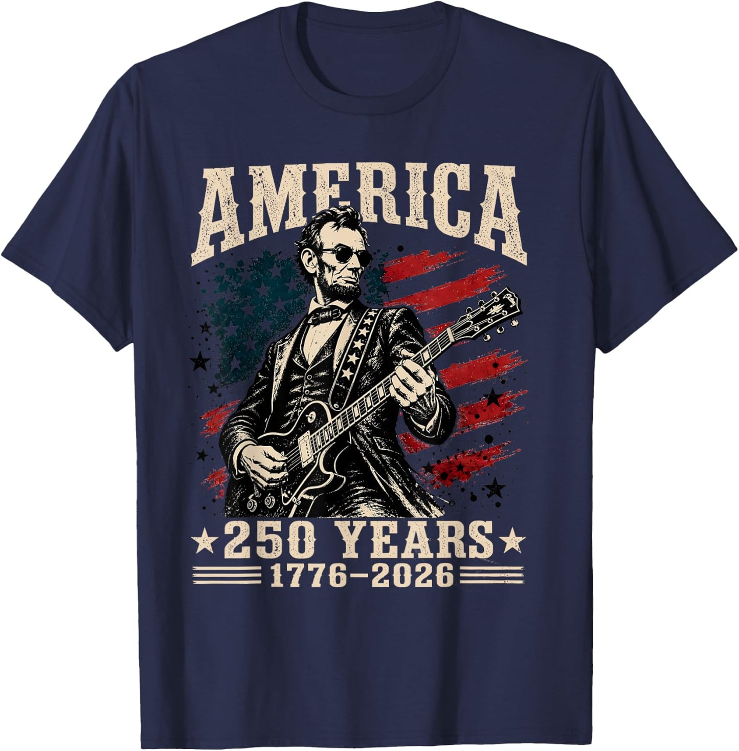 Vintage Abraham Lincoln Abe Lincoln Playing Guitar 250 Years T-Shirt - T-Shirt | Navy