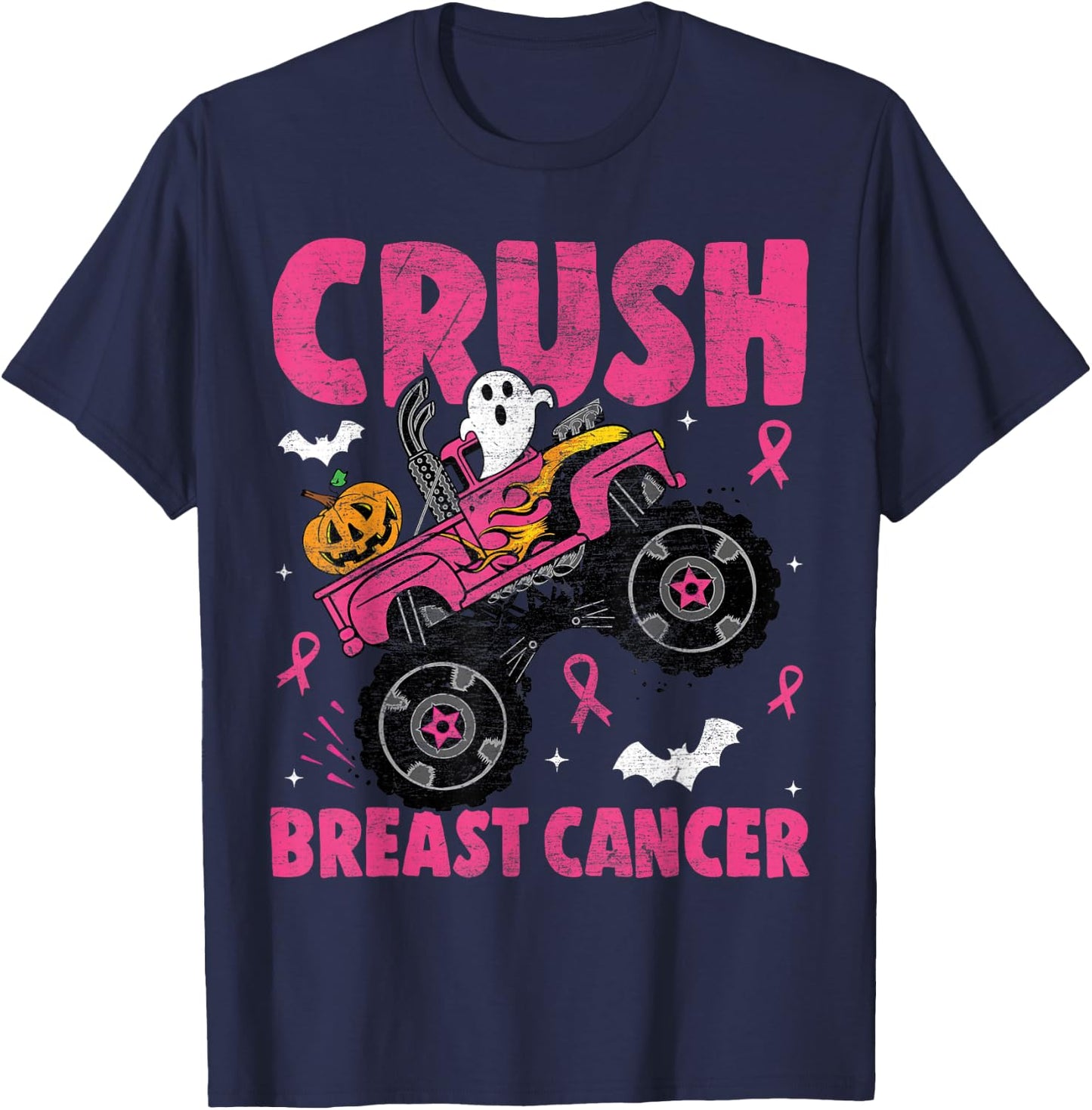 Crush Breast Cancer Awareness Monster Truck Halloween kids T-Shirt - T-Shirt | Navy