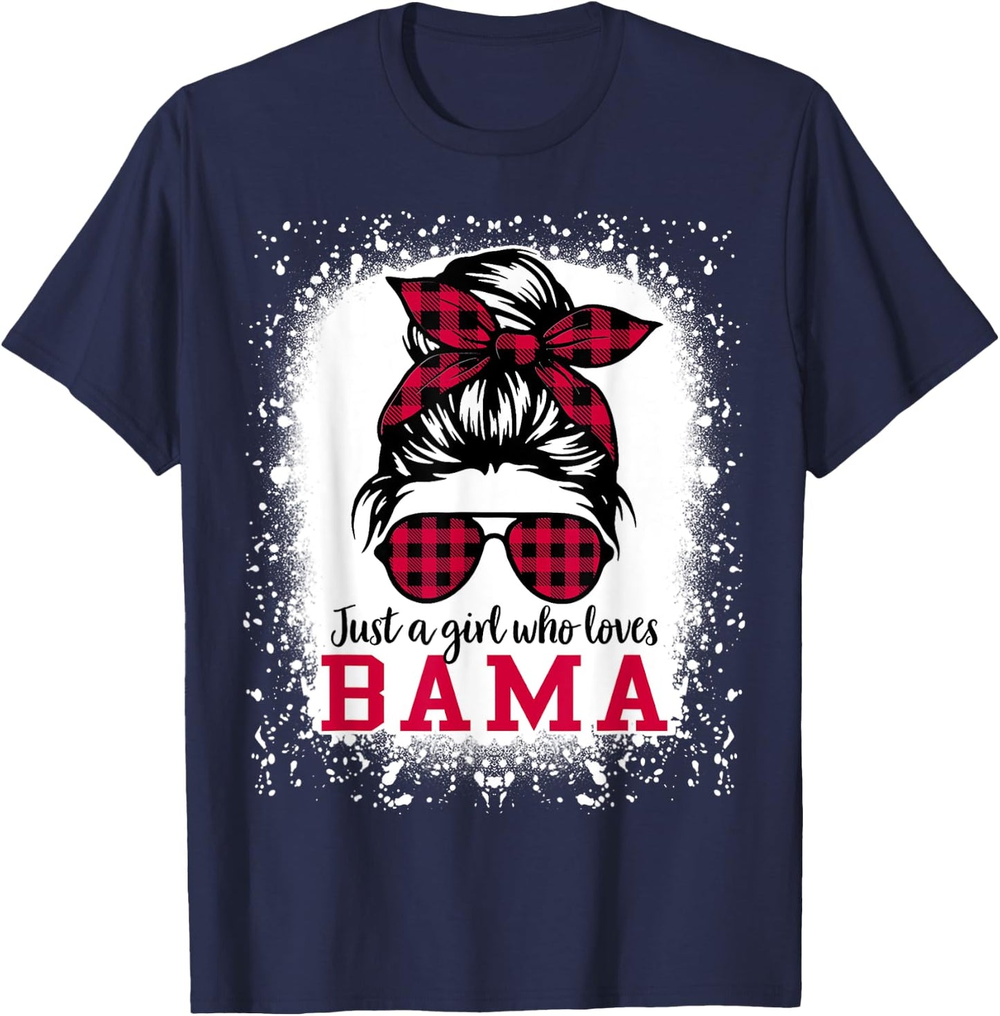 BAMA ALABAMA Women Girls Messy Bun Hair, Alabama State Pride T-Shirt - T-Shirt | Navy
