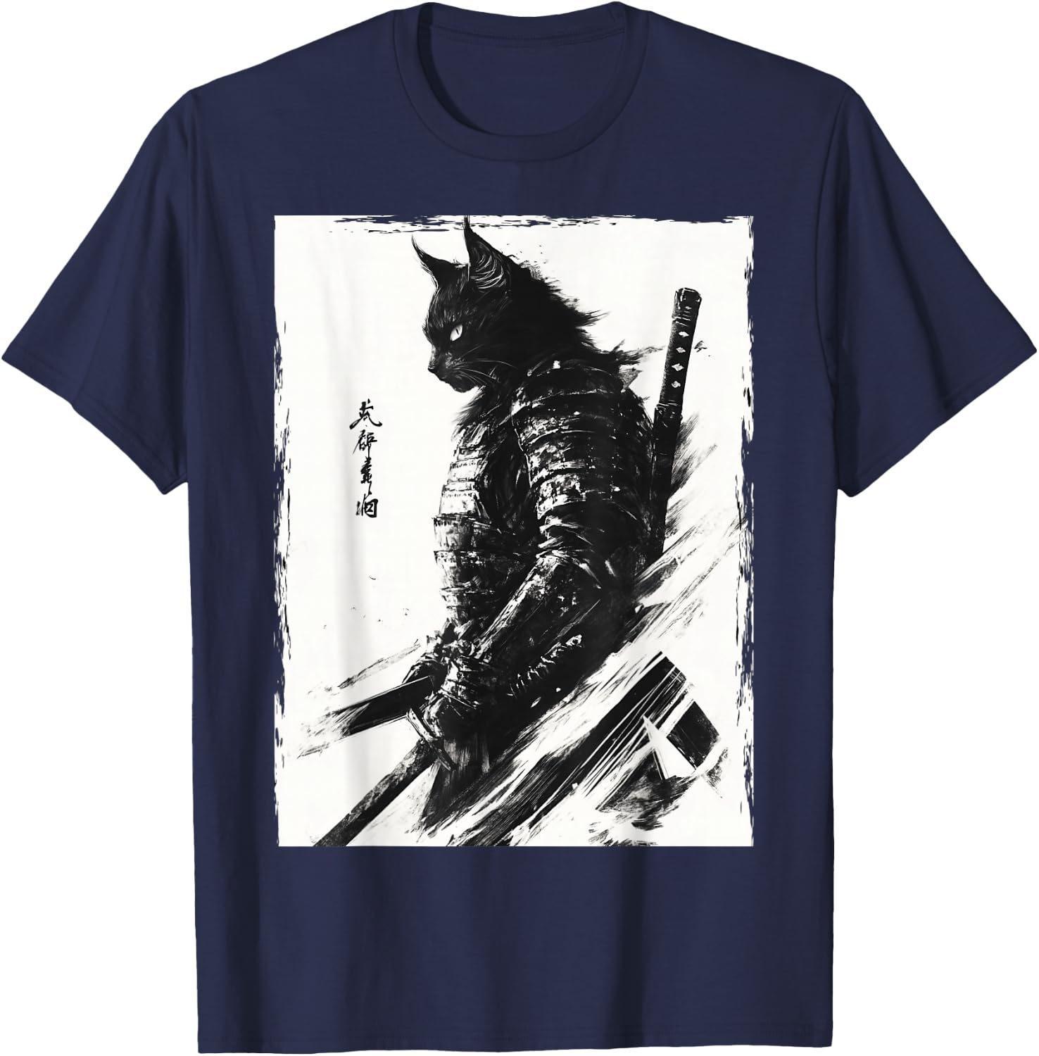Samurai Warrior Cat Vintage Japanese Art Anime T-Shirt - T-Shirt | Navy