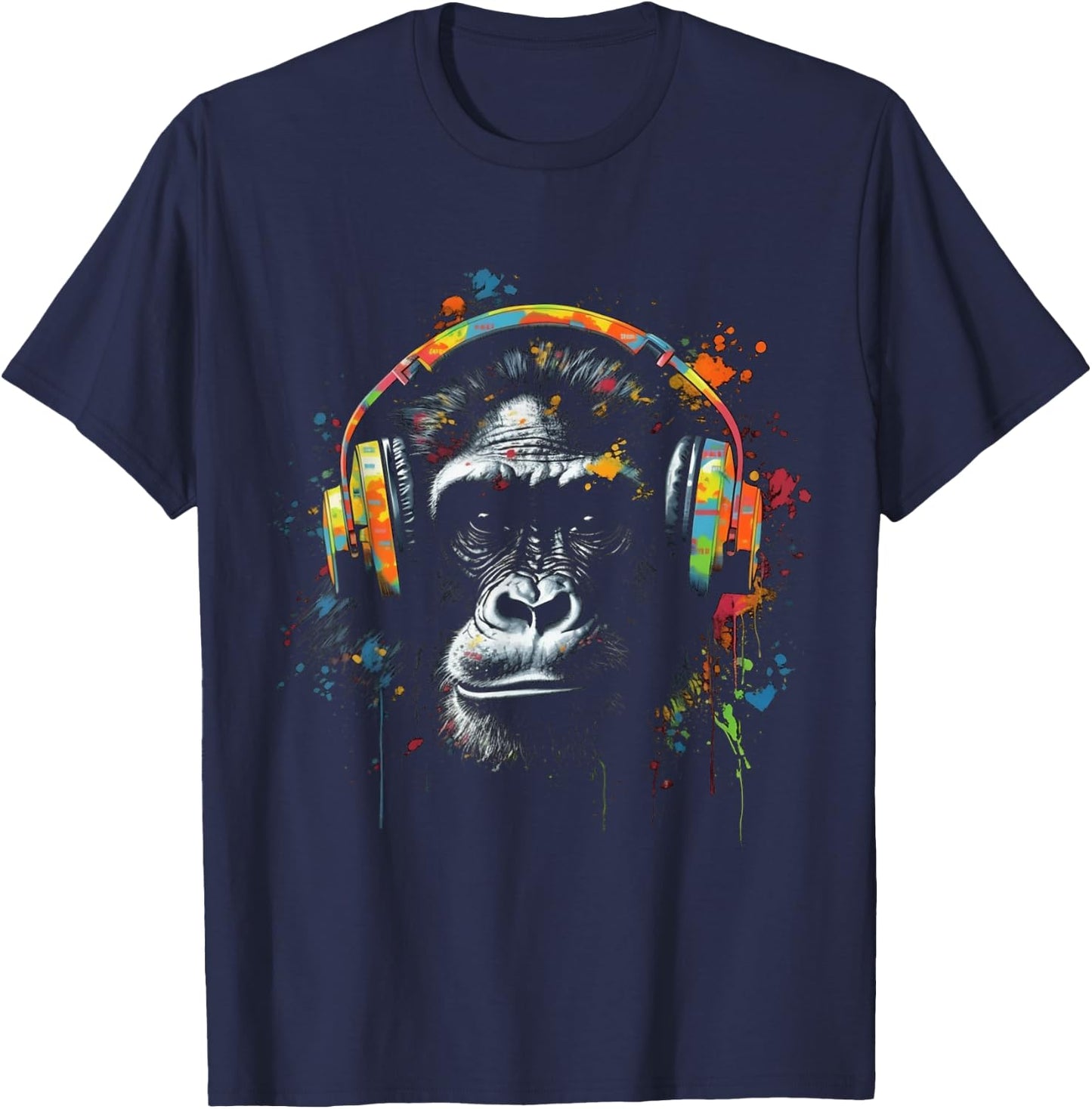 Monkey Music Colourful Musicians Animal Theme Animal Jungle Art Monkey T-Shirt - T-Shirt | Navy