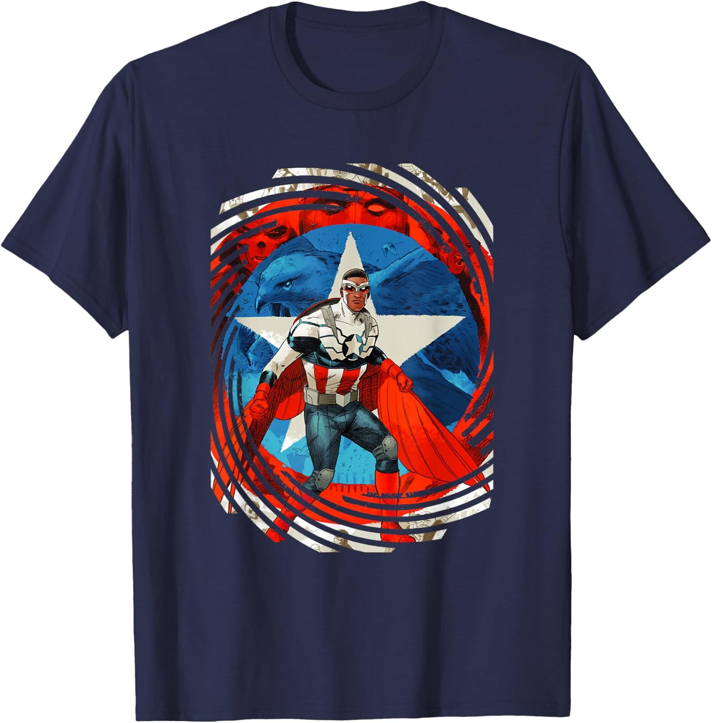 Marvel Comics Retro Classic Sam Wilson Captain America Swirl T-Shirt - T-Shirt | Navy