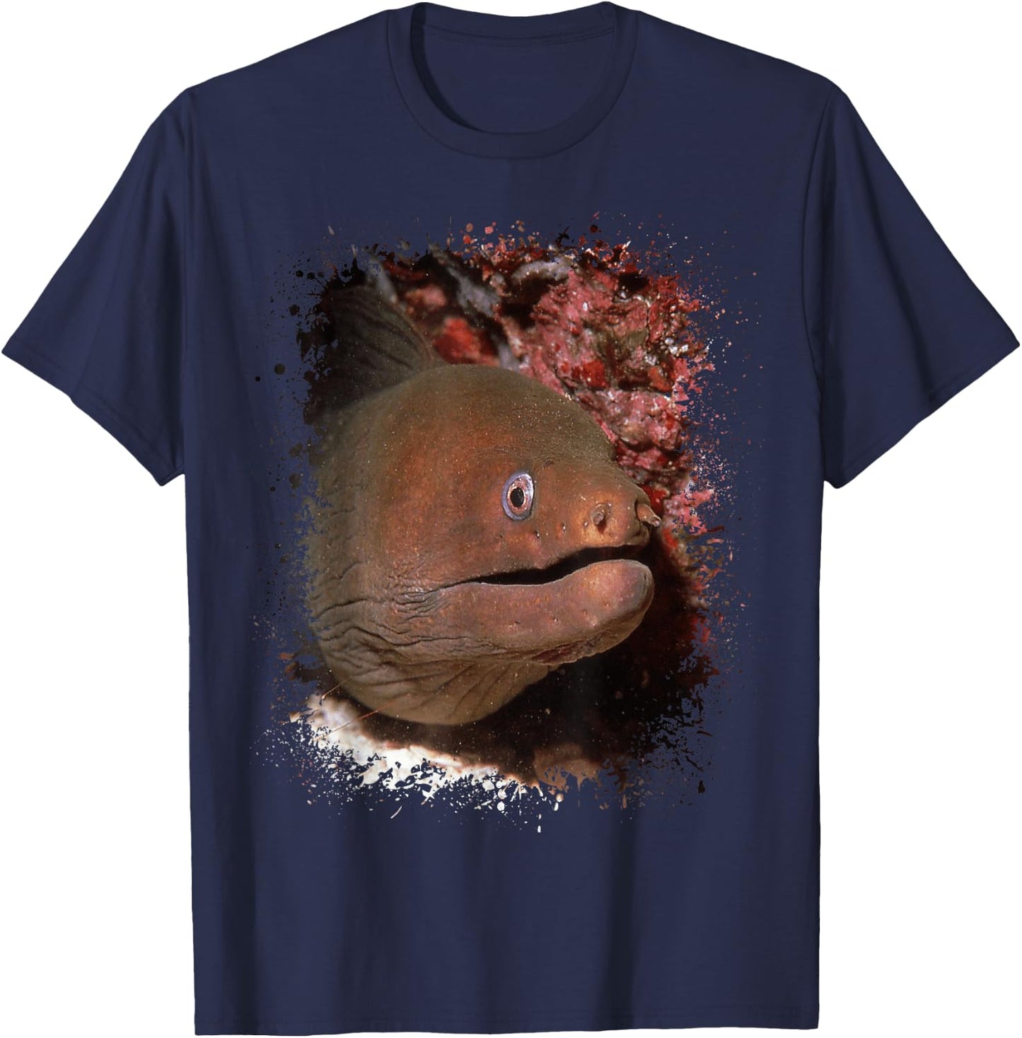 Moray Eel Photo Ocean Animal Splatter Art Aquarium T-Shirt - T-Shirt | Navy