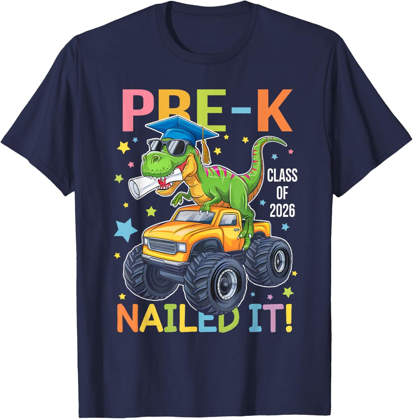 Pre-K Graduation Class Of 2026 Graduate Dinosaur Boys Kids T-Shirt - T-Shirt | Navy