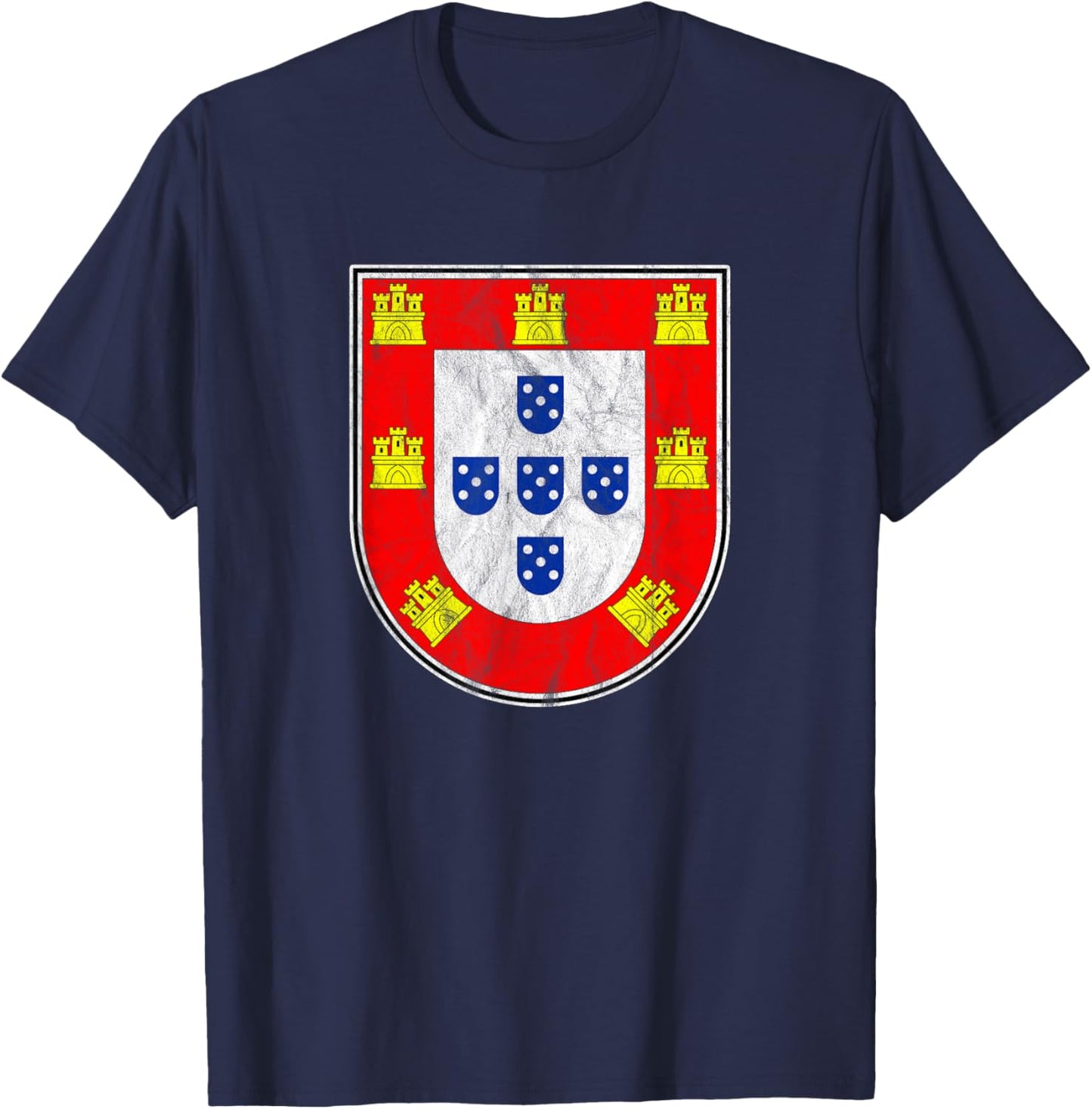 Portugal Quinas - Portuguese Flag Retro Distressed T-Shirt - T-Shirt | Navy