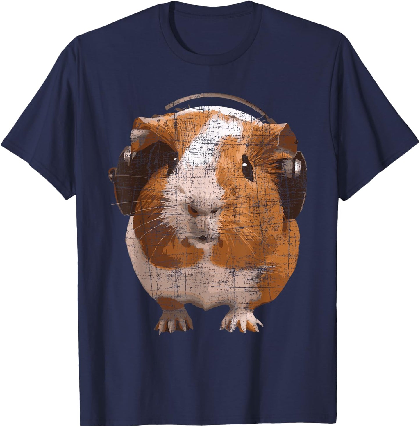 Guinea Pig With Big Headphone - Animal Rodent Lover T-Shirt - T-Shirt | Navy