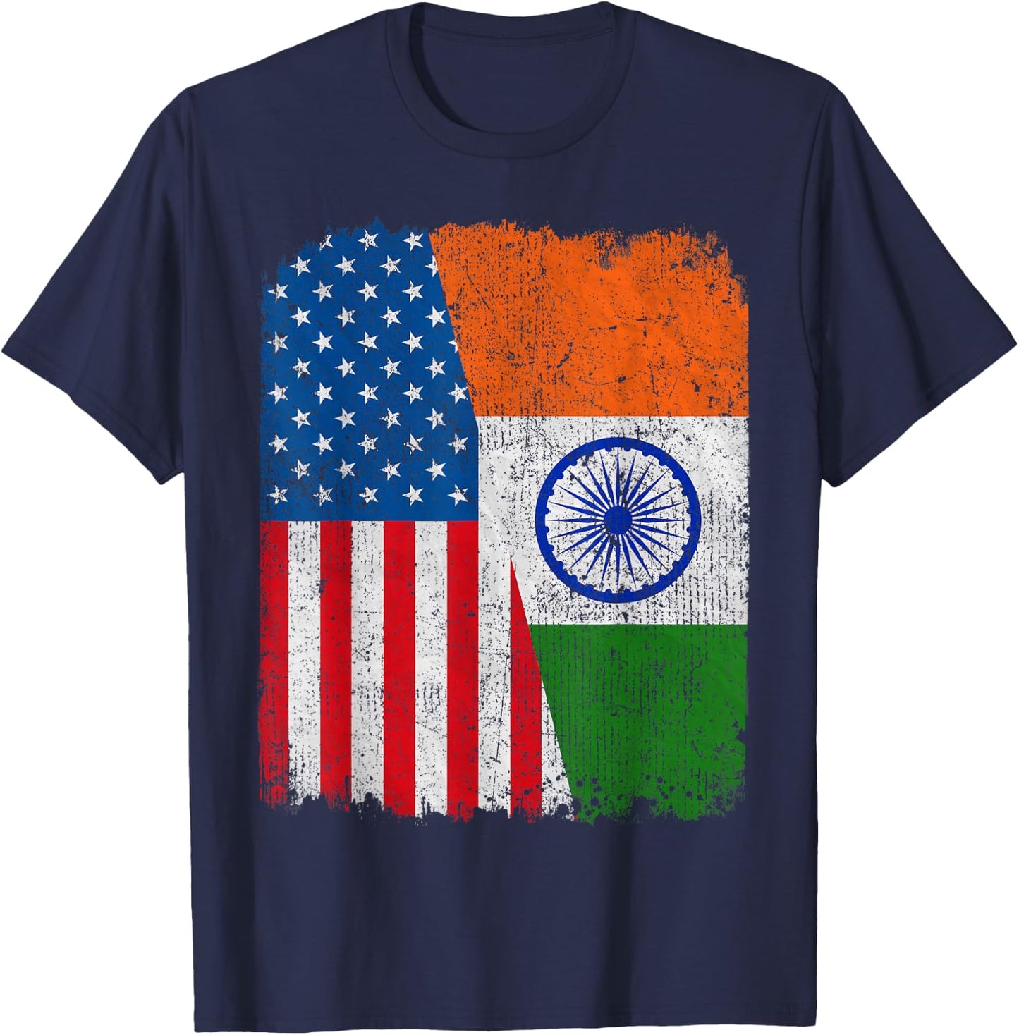 Indian American Flag Half USA India Root Proud T-Shirt - T-Shirt | Navy
