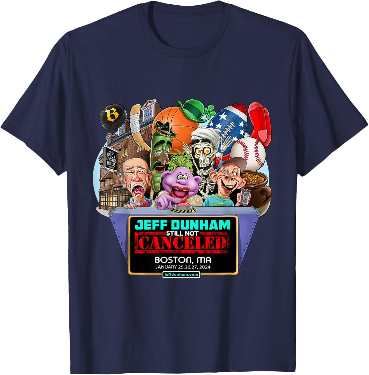 Jeff Dunham Boston, MA (2024) T-Shirt - T-Shirt | Navy