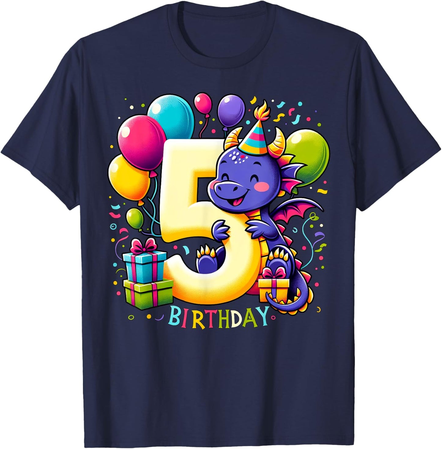 Boys, Girls, Kids turnung 5 birthday Dragon 5th Bday T-Shirt - T-Shirt | Navy