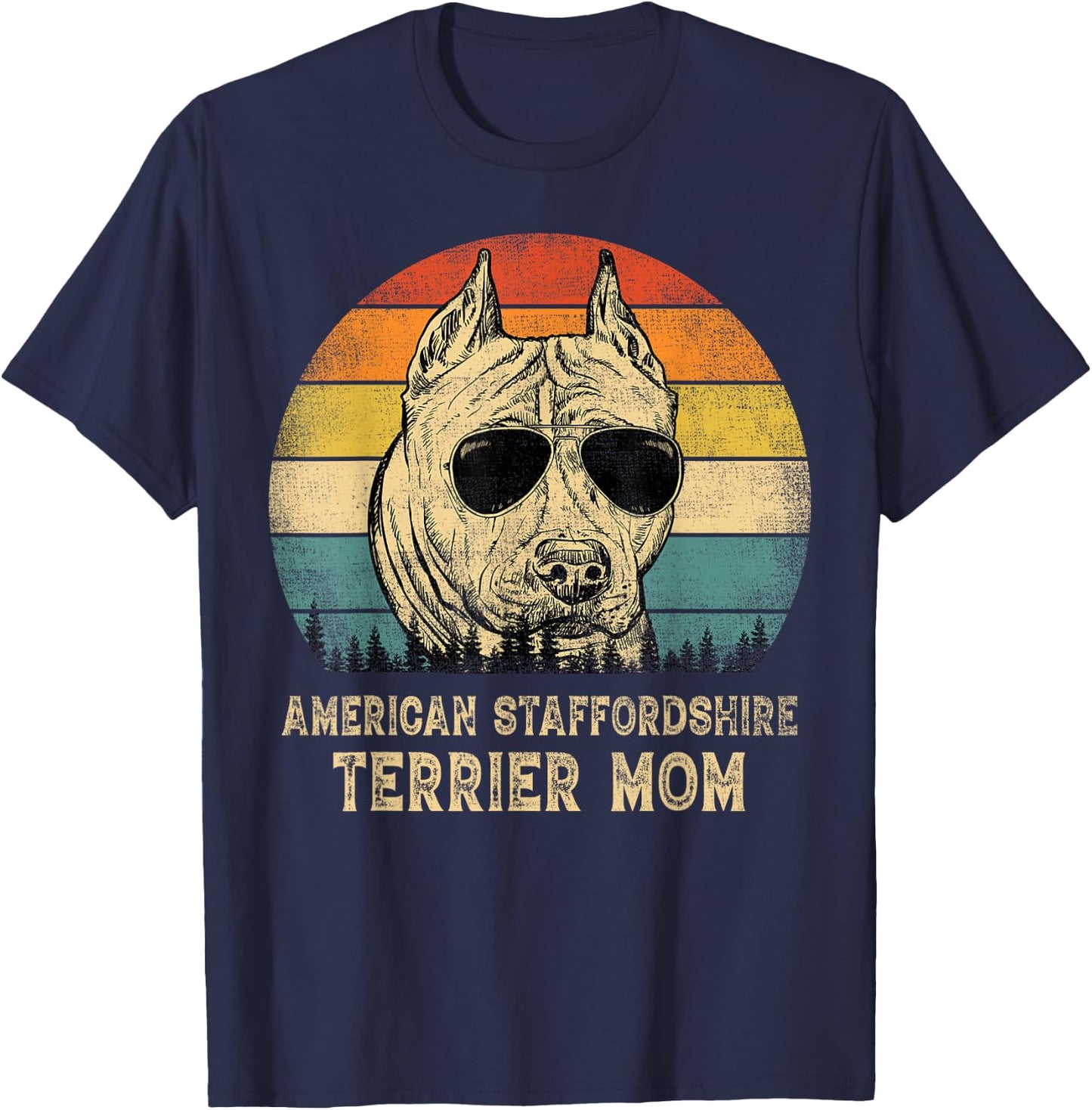 Vintage American Staffordshire Terrier Mom Dog Mother's Day T-Shirt - T-Shirt | Navy
