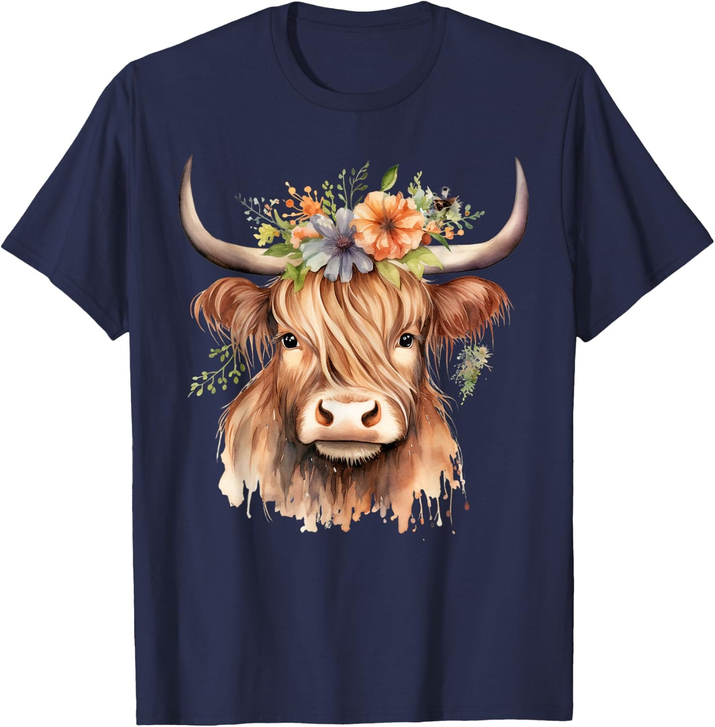 Cow, Scottish Highland Cow, Western Wear, Highland Cow T-Shirt - T-Shirt | Navy