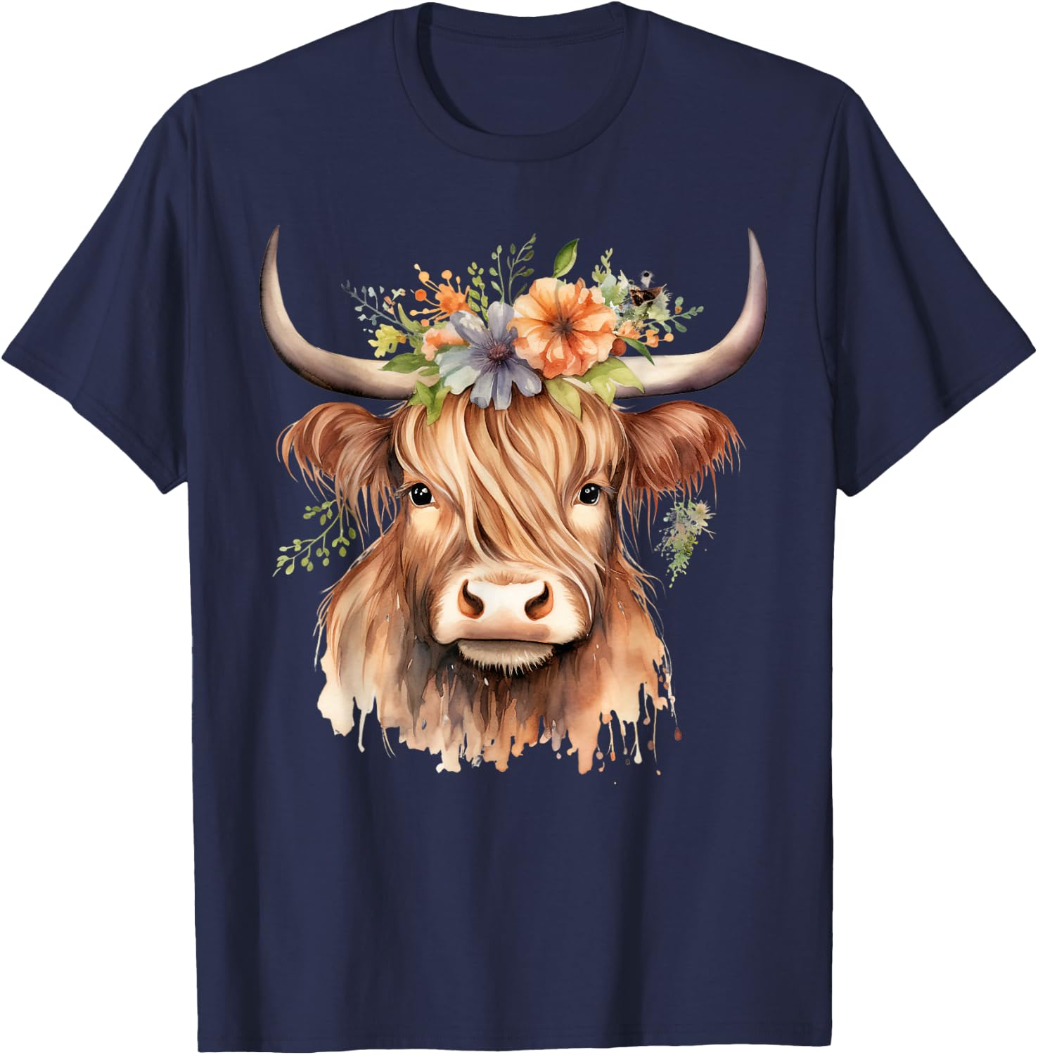 Cow, Scottish Highland Cow, Western Wear, Highland Cow T-Shirt - T-Shirt | Navy