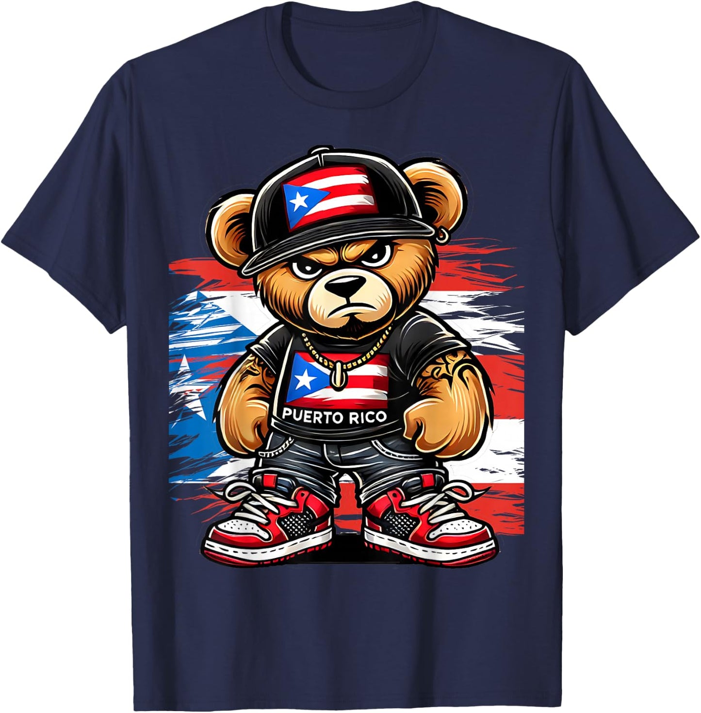 Cute Teddy Bear Puerto Rico Flag Boricua Puerto Rican T-Shirt - T-Shirt | Navy