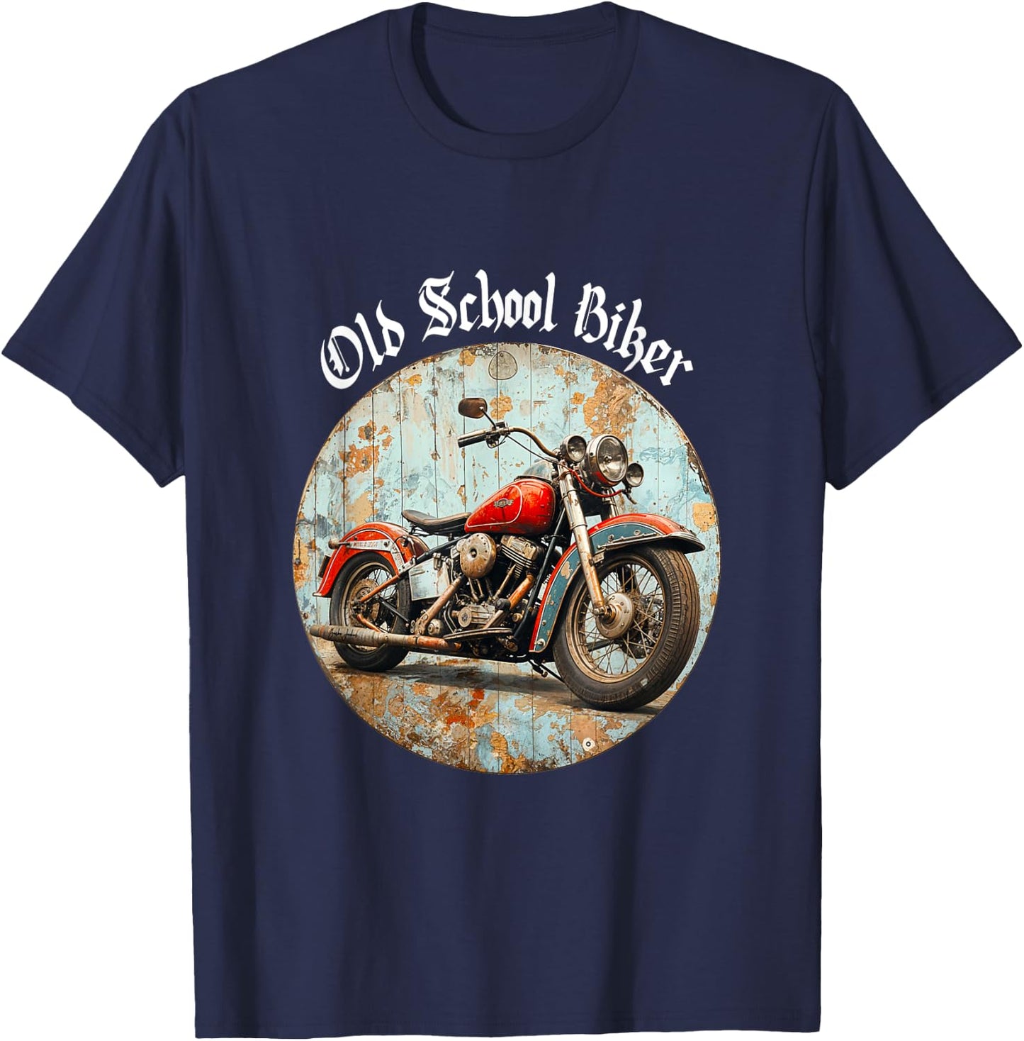 Old School Biker Motorcycle Biker Gift , Black, S T-Shirt - T-Shirt | Navy
