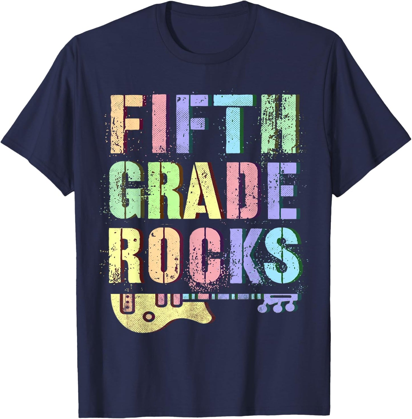 Retro 5th GRADE ROCKS Teacher Rockstar Squad Fifth Grader T-Shirt - T-Shirt | Navy