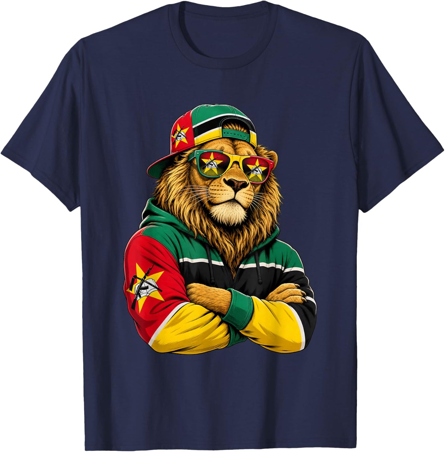 Country National Pride Mozambique Lion Flag T-Shirt - T-Shirt | Navy