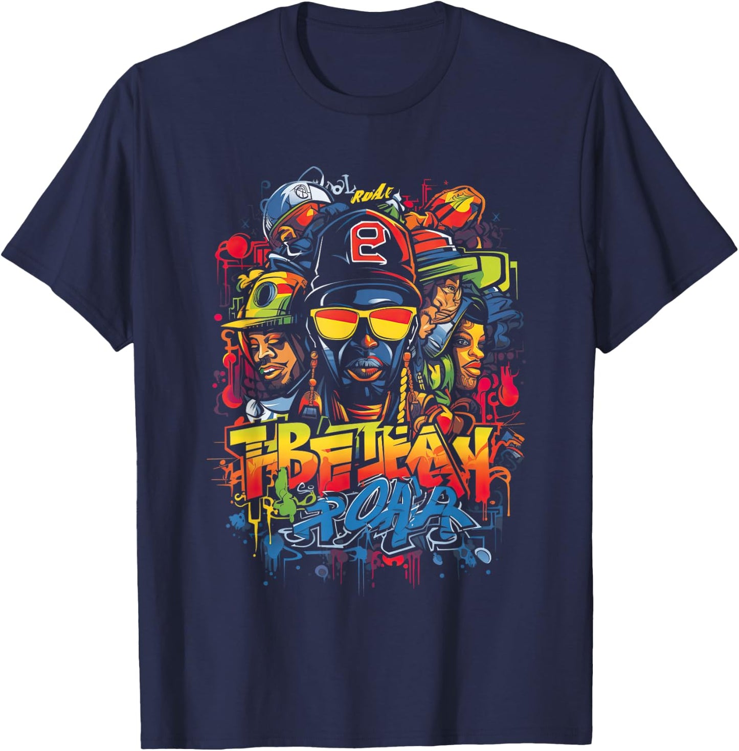 Hip Retro 80s New York Rapper Art 90er Jahre Hop Graffiti Oldschool Rap Boom Rap für -Erwachsene, Multicolored, Graffiti, Crew-Kragen, Kurzarm, Polyester, S T-Shirt - T-Shirt | Navy