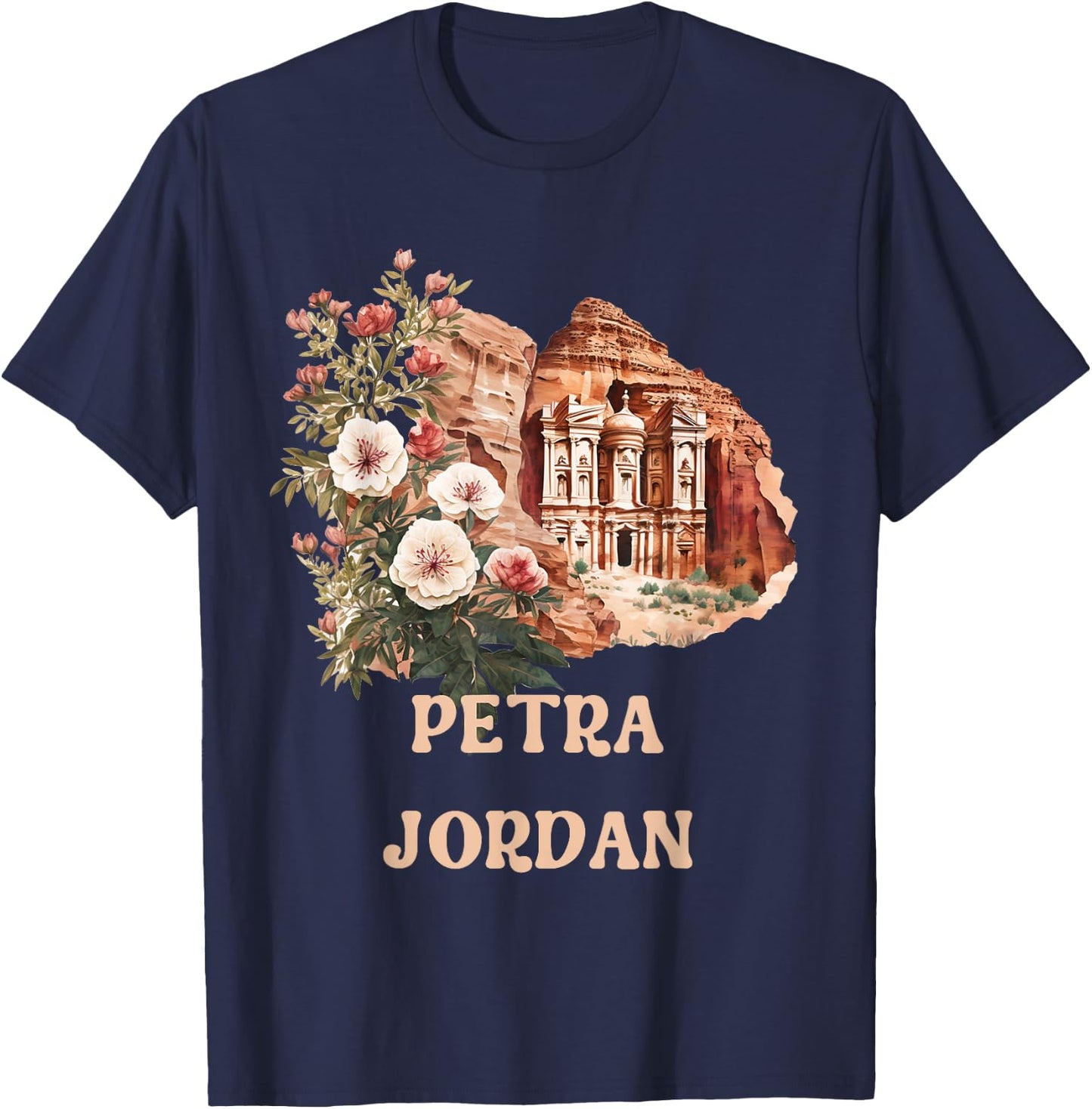 Al Khazneh Petra Jordan Travel Wanderlust Vacation Museum T-Shirt - T-Shirt | Navy
