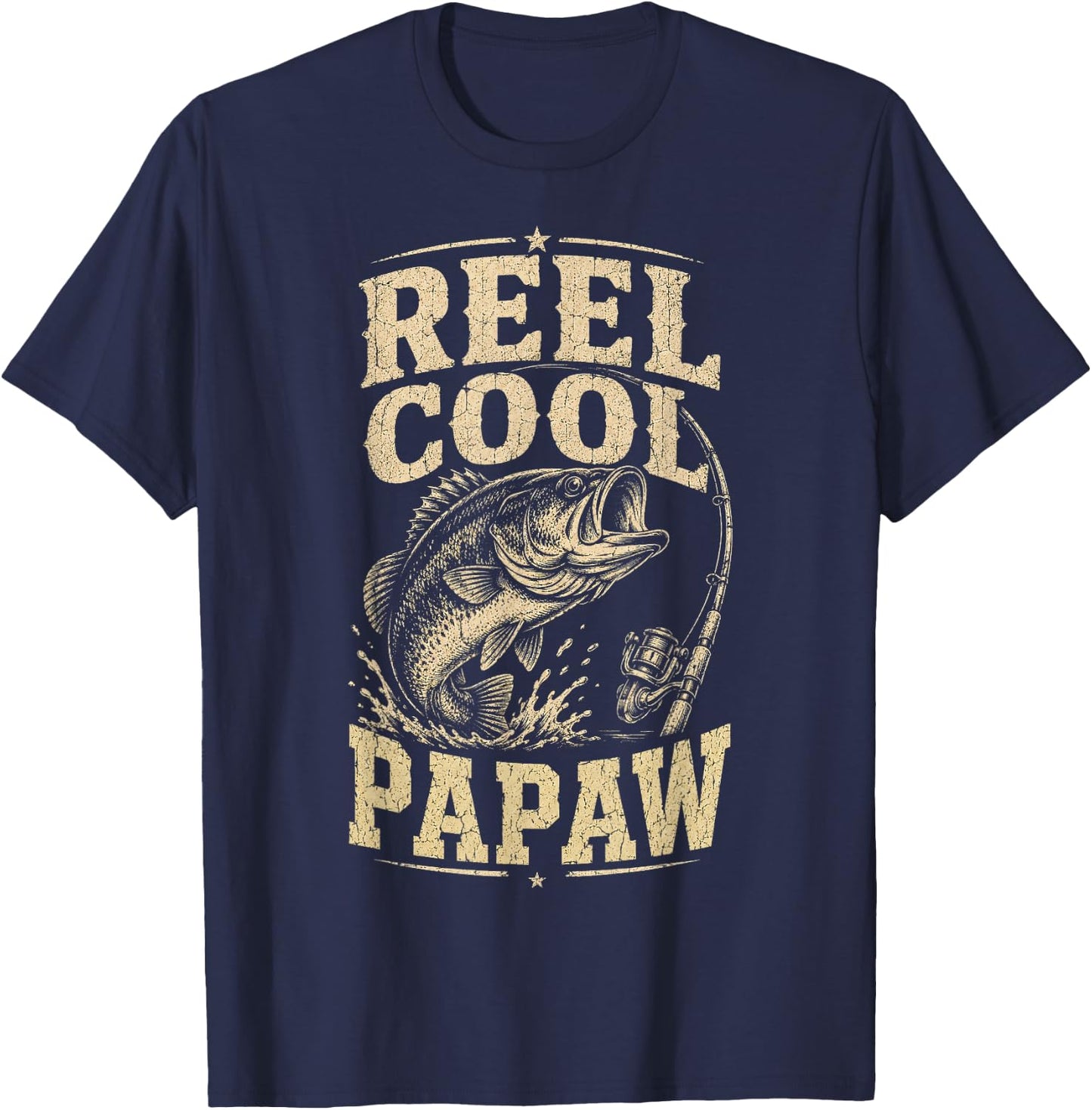 Reel Cool Papaw Grandpa Funny Fathers Day Vintage Style T-Shirt - T-Shirt | Navy