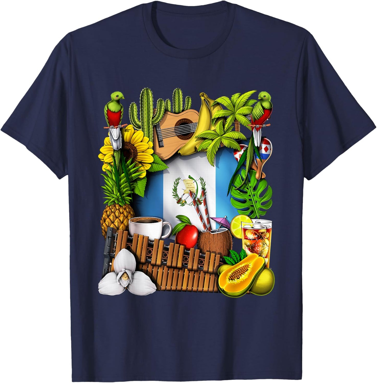 Guatemala Flag Quetzal Bird Guatemalan Heritage Roots T-Shirt - T-Shirt | Navy