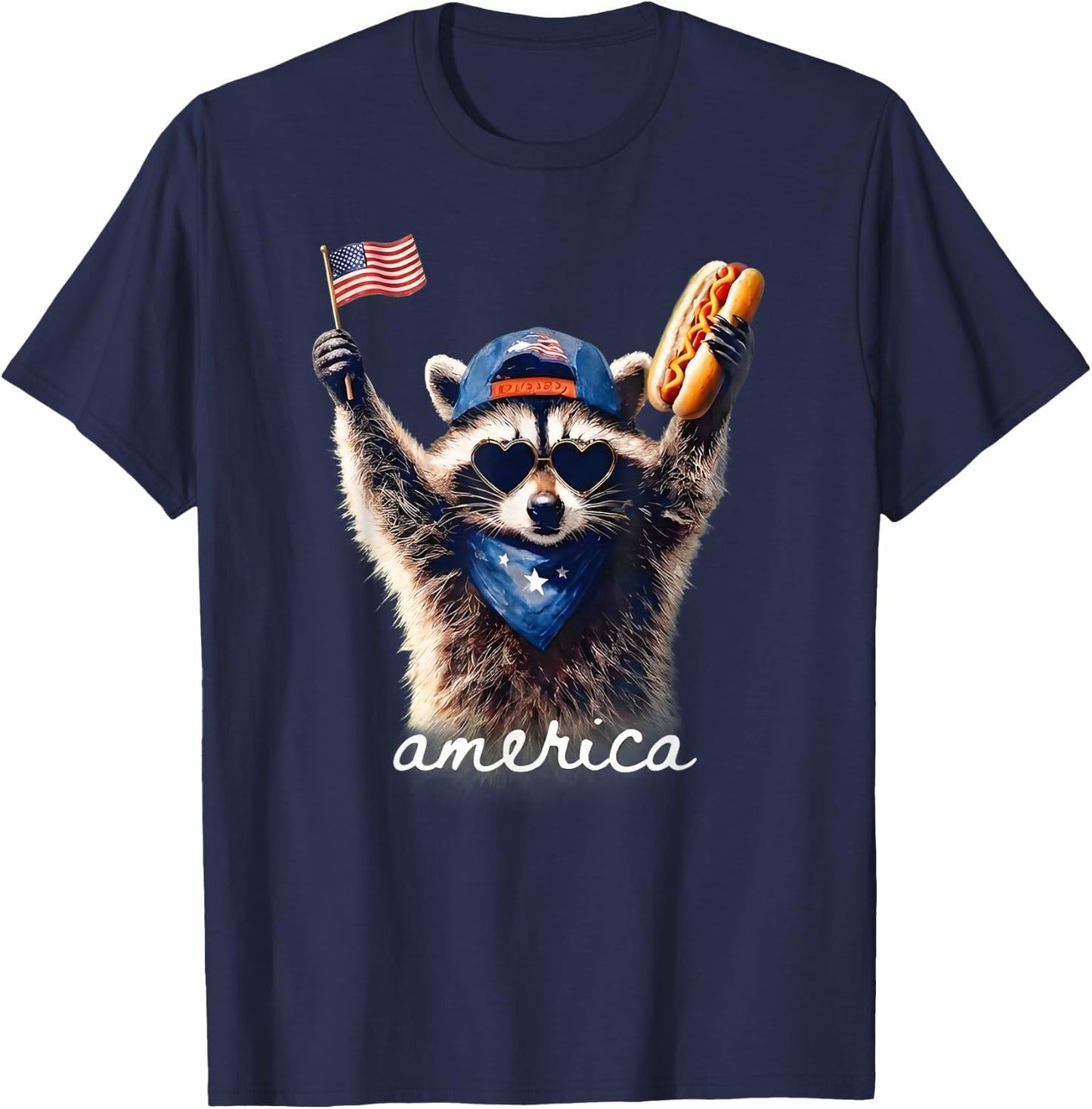 Feral Free American Racoon Funny 4th of July Graphic T-Shirt - T-Shirt | Navy