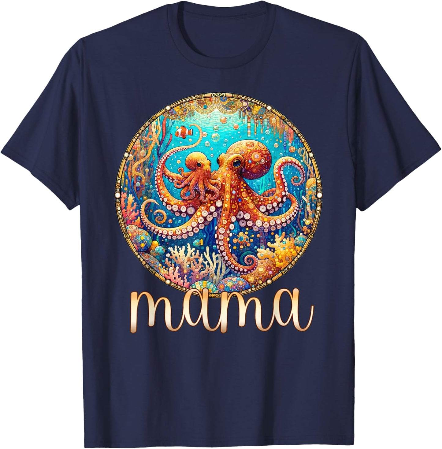 Mom & Baby Octopus - Sea Ocean Animal Mama Mother's Day T-Shirt - T-Shirt | Navy