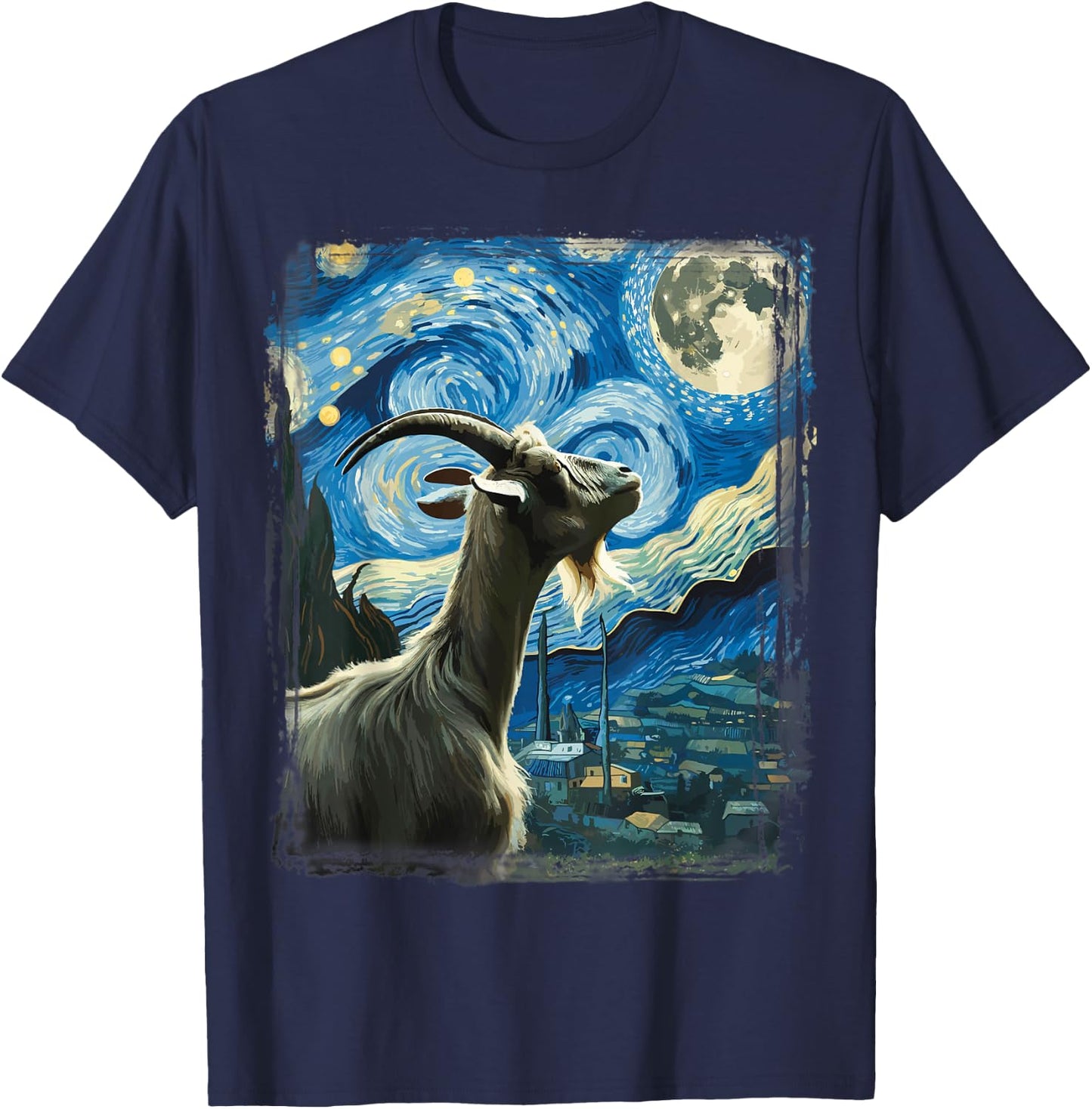 Goat Star Gazer - Artistic Van Gogh Style Starry Night Goat T-Shirt - T-Shirt | Navy