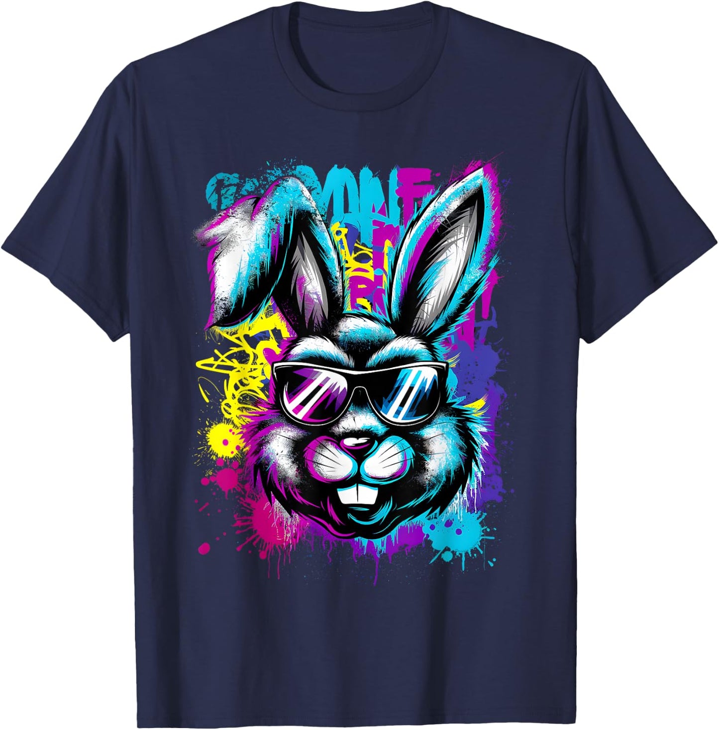 Happy Easter Graffiti Bunny Face Boys Girls Kids Easter T-Shirt - T-Shirt | Navy