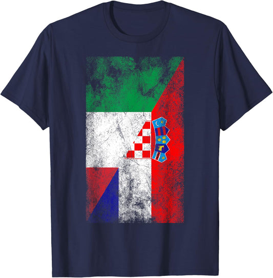 Italy Croatia Flags - Italian Croatian T-Shirt - T-Shirt | Navy