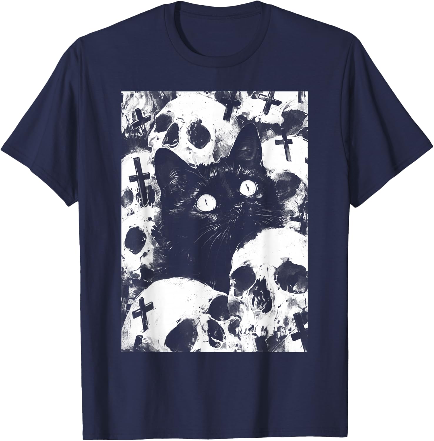 Satanic Occult Cat Goth Grunge Black Metal Crust Punk T-Shirt - T-Shirt | Navy