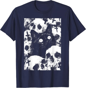 Satanic Occult Cat Goth Grunge Black Metal Crust Punk T-Shirt - T-Shirt | Navy