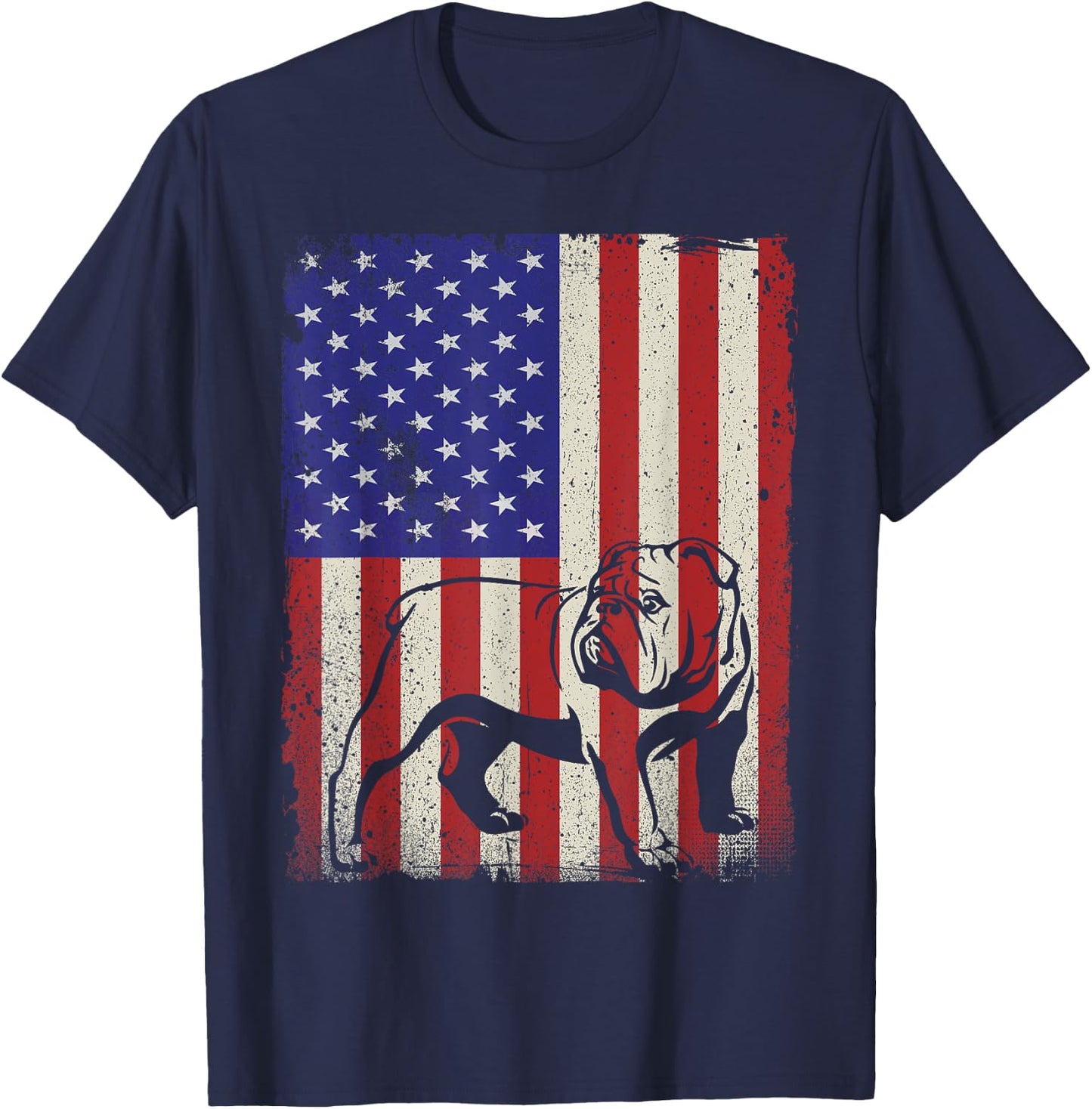 American Flag Best English Bulldog Dad Ever Dog Dad Women Kids Men T-Shirt - T-Shirt | Navy
