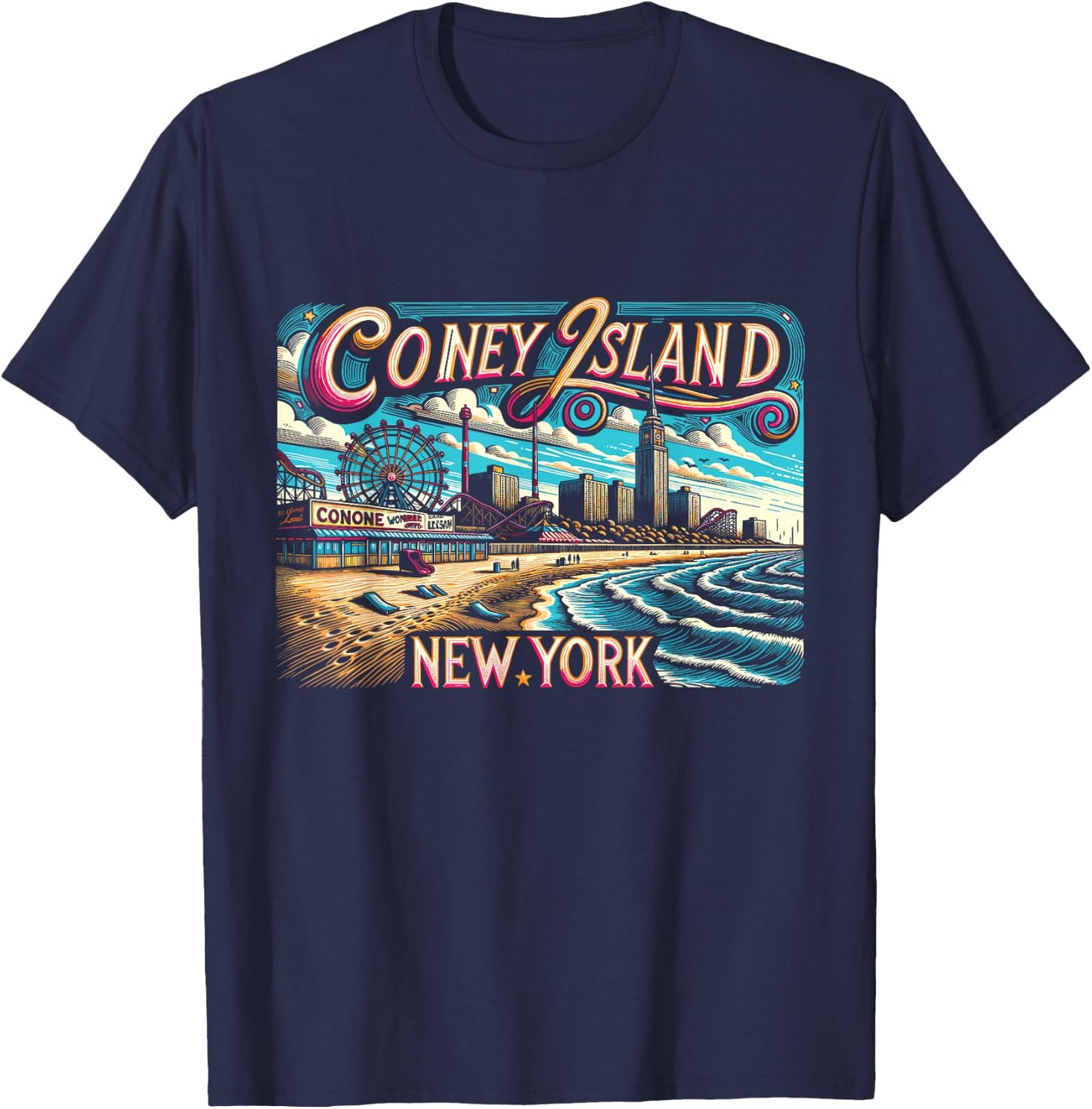 Coney Island New York Travel Summer Family Vacation T-Shirt - T-Shirt | Navy
