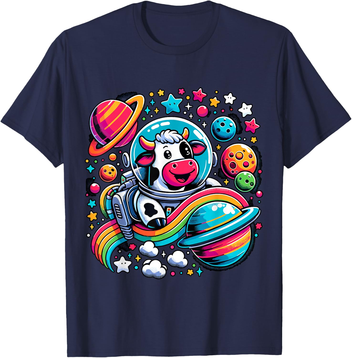 Astronaut Cow Space Galaxy T-Shirt - T-Shirt | Navy