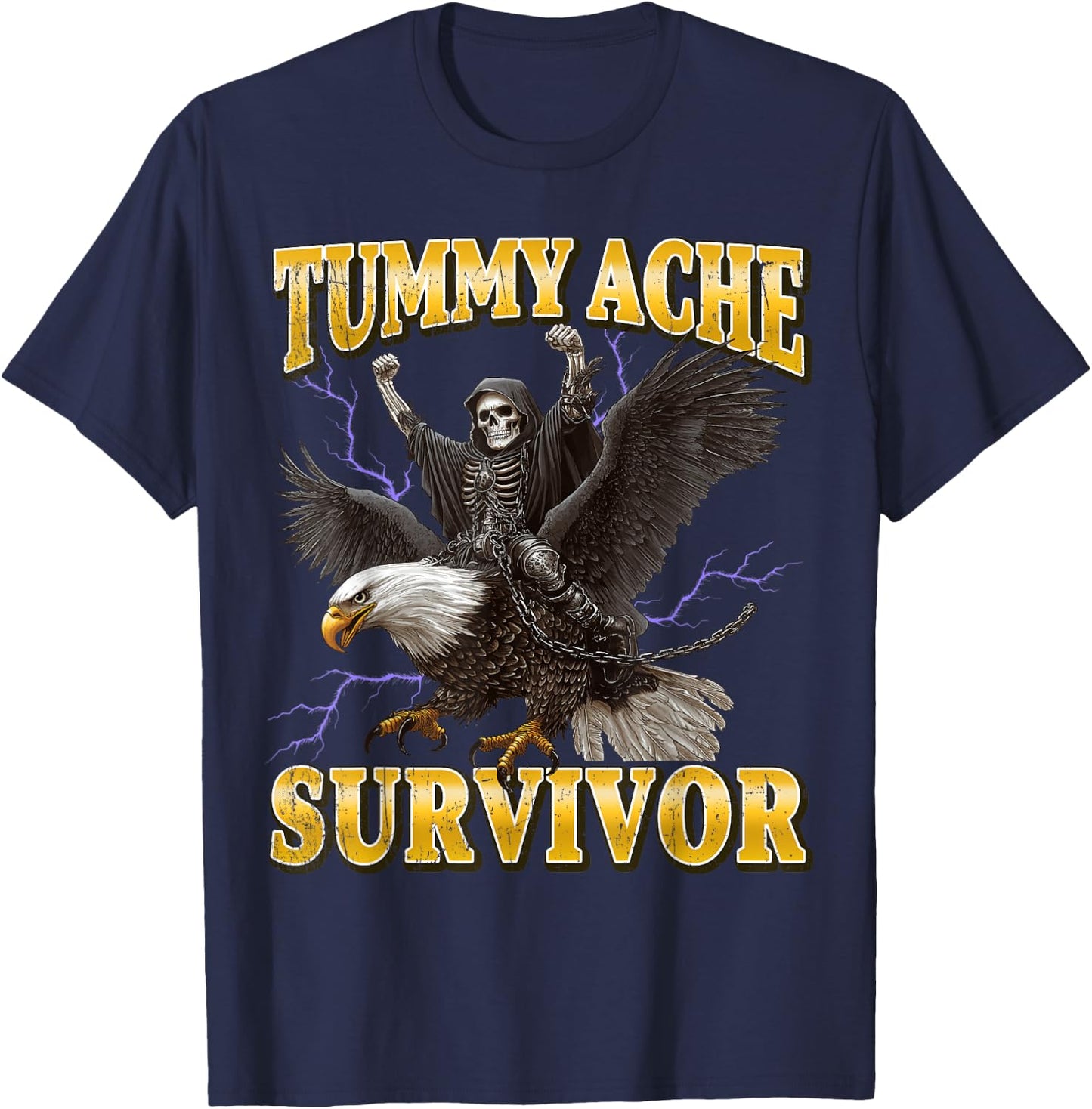 Tummy Ache Survivor Hard Skeleton Meme T-Shirt - T-Shirt | Navy