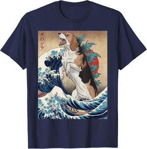 Funny Japanese Art Vintage Beagle Dog Design - Dogzilla T-Shirt - T-Shirt | Navy