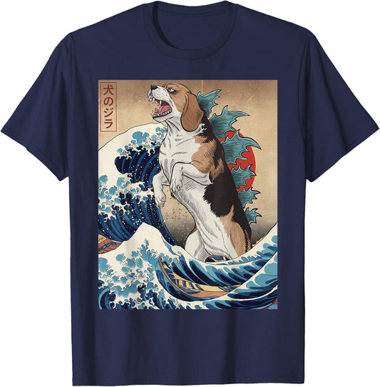Funny Japanese Art Vintage Beagle Dog Design - Dogzilla T-Shirt - T-Shirt | Navy