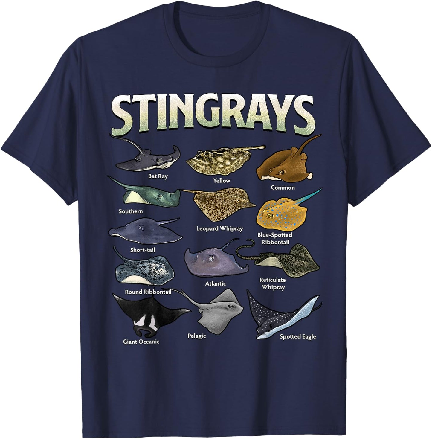 Stingrays of the World Ocean Species Collection Marine Life T-Shirt - T-Shirt | Navy