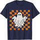 Retro Vintage Checkered Ghost Trendy Funny Halloween T-Shirt - T-Shirt | Navy
