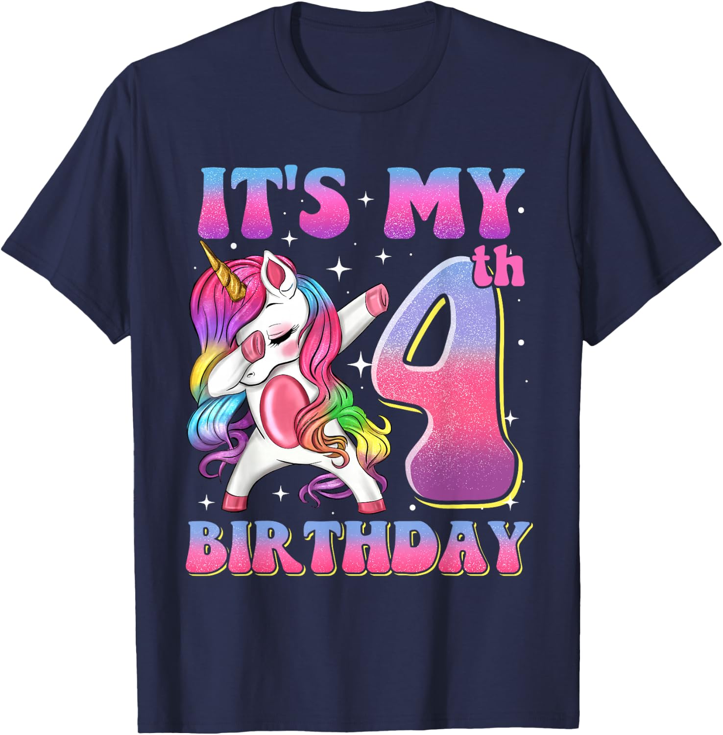 It's My 4th Birthday Dabbing Unicorn 4 Year Old Girls Kids T-Shirt - T-Shirt | Navy
