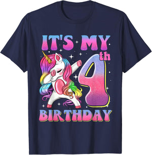 It's My 4th Birthday Dabbing Unicorn 4 Year Old Girls Kids T-Shirt - T-Shirt | Navy