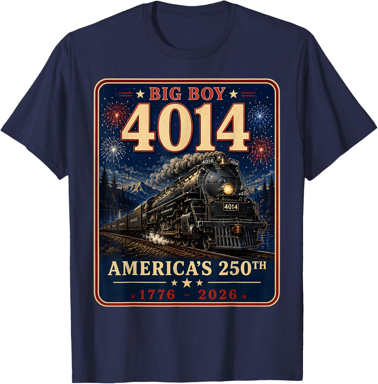 250th Anniversary USA Big Boy 4014 Train Vintage US Flag T-Shirt - T-Shirt | Navy
