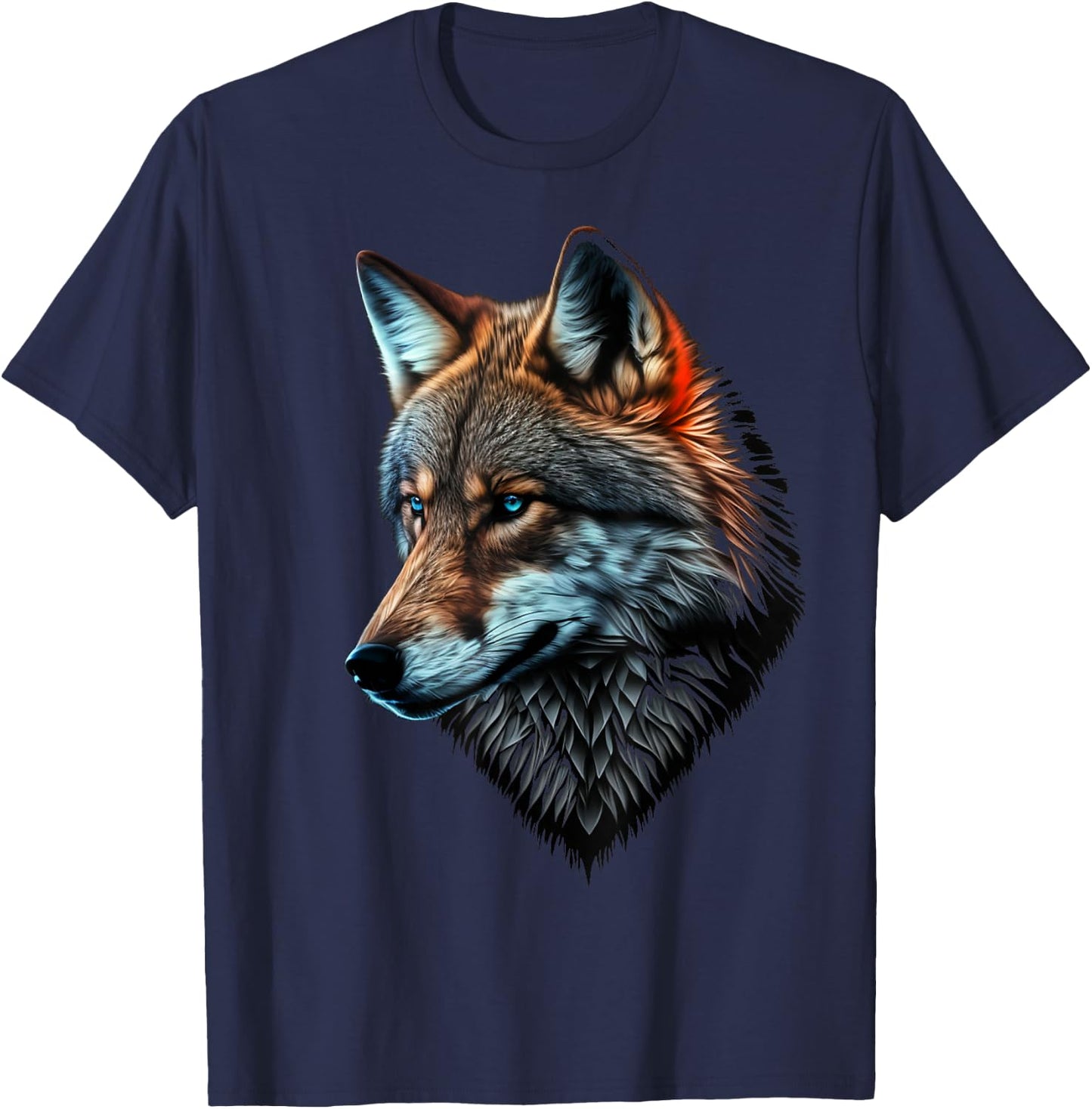 Wolf Porträt Blaue Augen Tierdruck Kunst Wolf T-Shirt - T-Shirt | Navy