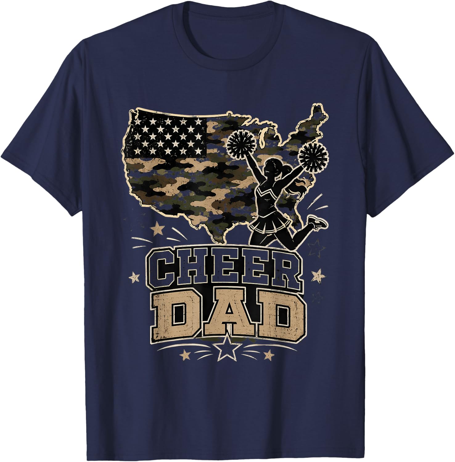 Cheer Dad Flag Pom Sports T-Shirt - T-Shirt | Navy