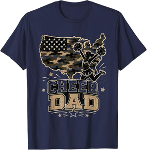 Cheer Dad Flag Pom Sports T-Shirt - T-Shirt | Navy