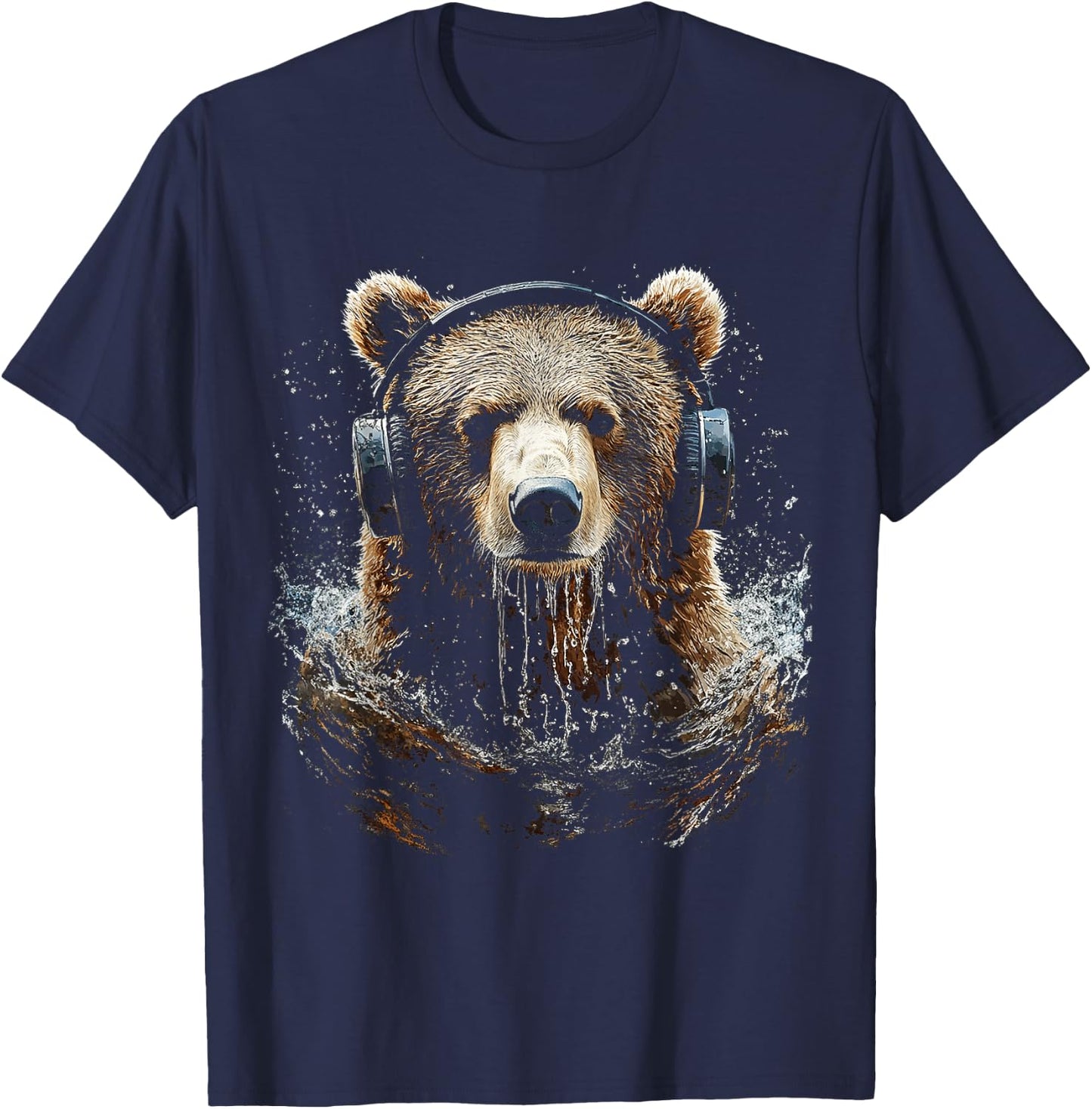 Bear Animal Motif Music Headphone Artwork Bear T-Shirt - T-Shirt | Navy