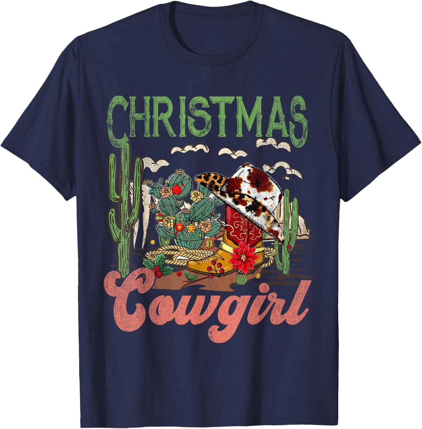 Christmas Cowgirl Western Xmas, Cowboy Xmas Boots T-Shirt - T-Shirt | Navy