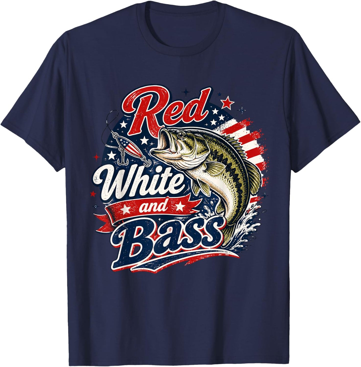 Cool Red White and Bass Patriotic Fishing USA Flag Fisherman T-Shirt - T-Shirt | Navy